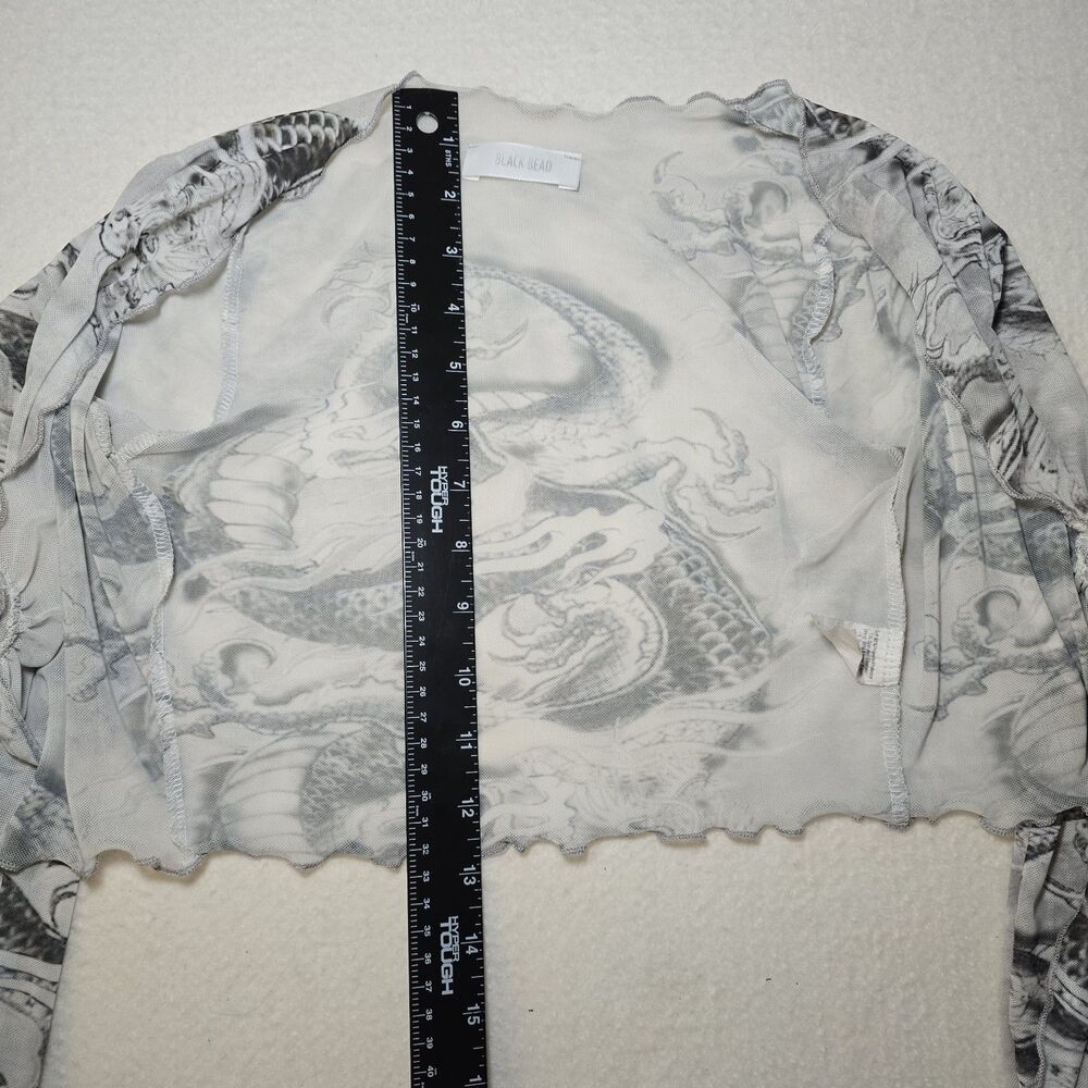 Black Bead Gothic Style Lace Mesh Cropped Bolero Dhrug Bell Sleeves Size Small - Picture 7 of 8